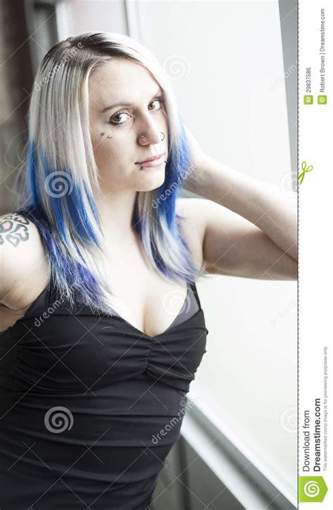 Beautiful Alternative Girl With Blue Hair And Black Dress