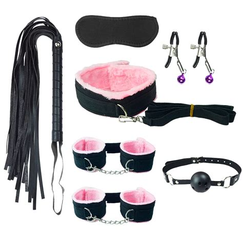 7pcs Set Erotic Toys Bdsm Sex Bondage Set Handcuffs Ankle Cuff Nipple Clamps Gag Whip Rope Adult
