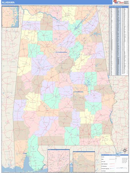 Alabama Wall Map Color Cast Style By Marketmaps