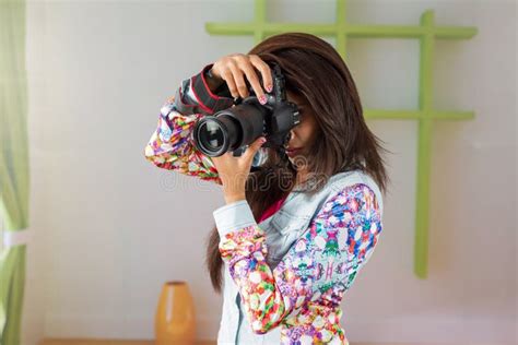 Indian Female Photographer With Dslr Camera Stock Photo Image Of