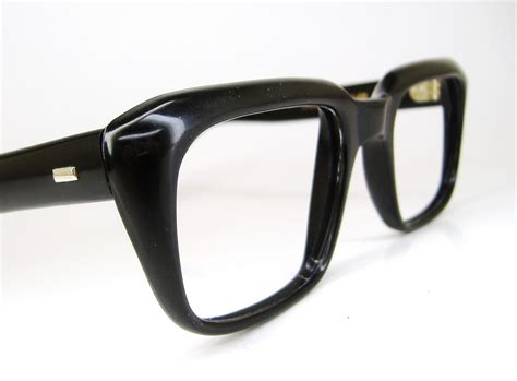 vintage mens black horn rim eyeglasses frame nos