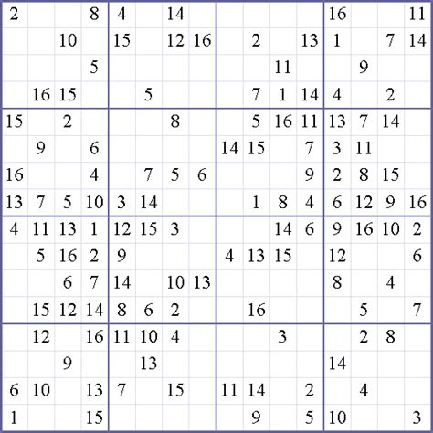 It can be filled with letters of hexadecimal characters. Sudoku Weekly - Print This Puzzle! 16x16 medium Puzzle
