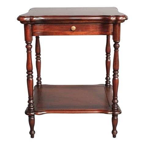 Solid Mahogany Wood 2 Tier Side Table With Drawer And Shelf Antique