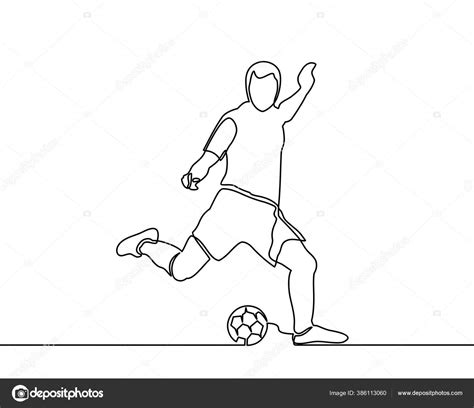 Continuous Line Drawing Running Soccer Football Players Footballers