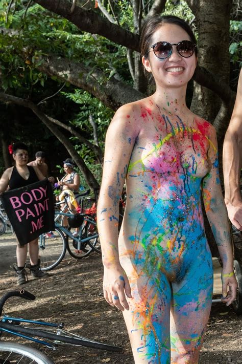 Body Painted Asian Happy To Be Naked In Public Porno Photo