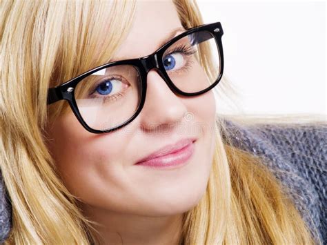 Smiling Blond Woman In Big Glasses Stock Image Image Of Face Smiling 12499533