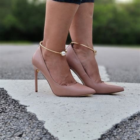 Shoes Nude Pointy Toe Pearl Ankle Strap Stiletto Pump Poshmark