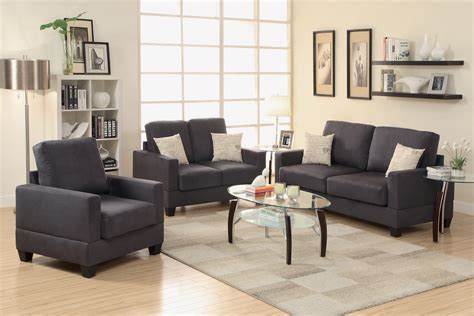 Get a living room set with a couch and loveseat with our great deals and free shipping today! 3 Piece Black Miro Fiber Suede Sofa Set