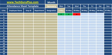Monthly Attendance Templates In Ms Excel Xls Download