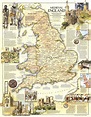 Medieval England Map - Published 1979, National Geographic Maps