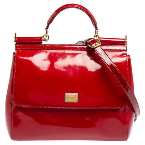 Dolce And Gabbana Red Patent Leather Large Miss Sicily Top Handle Bag