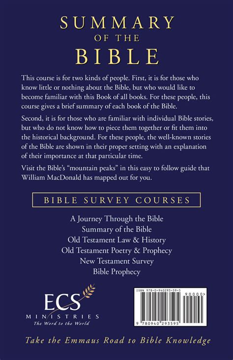 Summary Of The Bible Emmaus Correspondence School