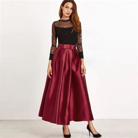 Wine Red Full Length Skirt Custom Made Bow Waistline A Line Floor