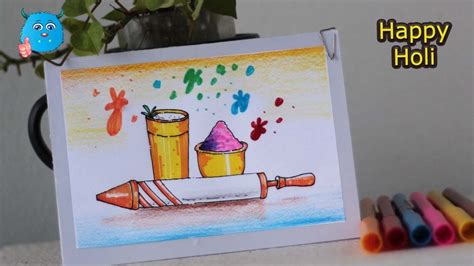 How To Draw Holi Festival Easy Drawing For Celebration Greeting Card