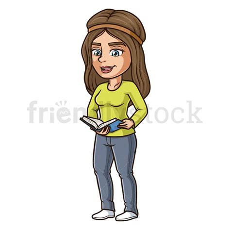 Chill Girl Reading Book Cartoon Clipart Vector Friendlystock