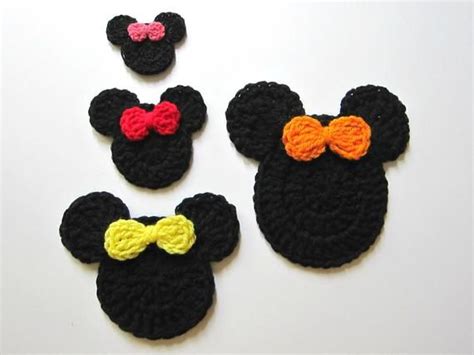 1pc Girl Mouse Bow N Ears Crochet Applique Crochet Mickey Mouse