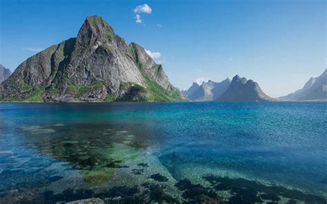 Nature Landscape Mountain Island Lofoten Norway Summer Water