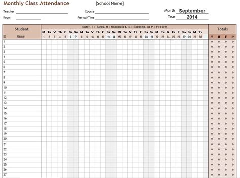 School Attendance Sheet Template 6 Printable Samples
