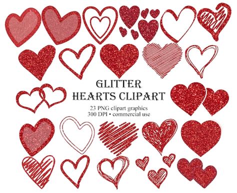 Red Glitter Hearts Clipart Hearts Clip Art Design Elements Etsy