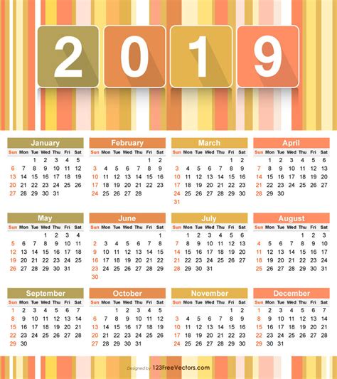2019 Calendar Free Vector Illustrator By 123freevectors On Deviantart