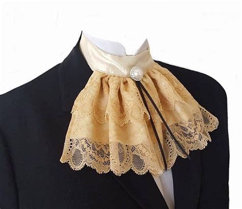 Gold Cream Lace Jabot Cravat Collar Pearl Button Steampunk Etsy