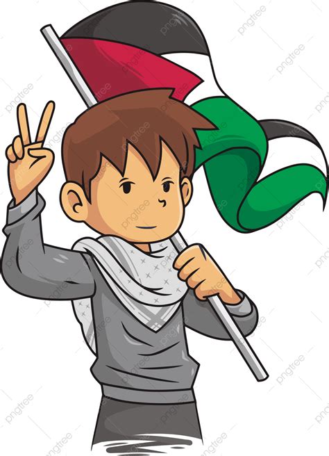 Menino Acenando A Bandeira Da Palestina Enquanto Mostra O Símbolo Da