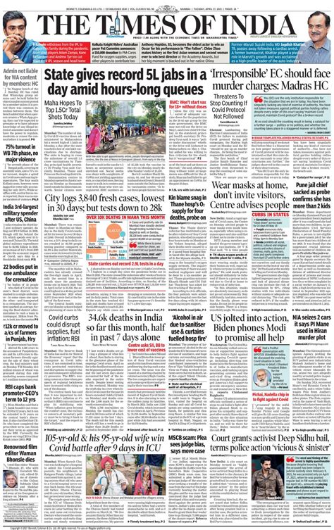 The Times of India Mumbai-April 27, 2021 Newspaper