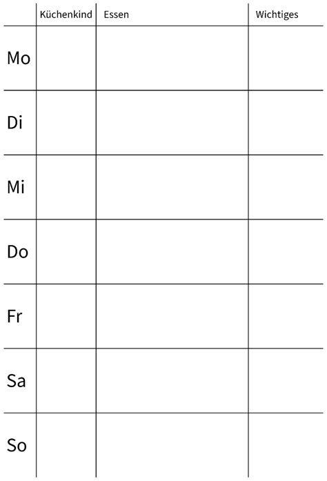 Die vorlage sieht sehr hübsch aus und hilft ihnen immer im leben. Kochplan aktualisiert