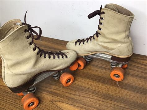 Vintage Riedell Sure Grip Jogger Roller Skates Tan Orange Wheels Size 9