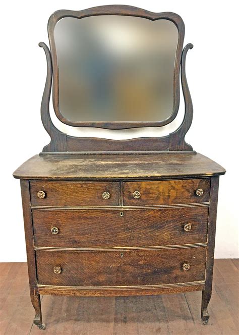 Lot Antique Tiger Oak Dresser And Cheval Mirror