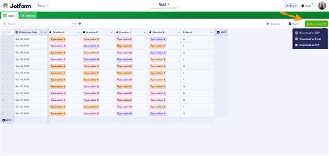 How to download forms submissions as a cvs file