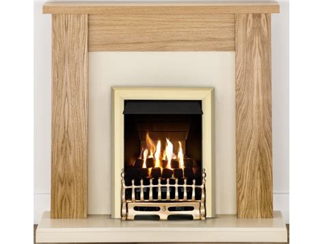 Adam New England Fireplace In Oak And Beige Stone With Adam Blenheim Gas