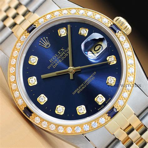 Authentic Mens Rolex Datejust Quickset 2 Tone Blue Diamond Sapphire