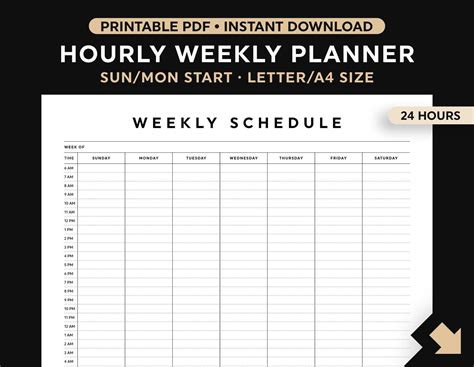 Hourly Weekly Planner Printable Weekly Schedule Daily Etsy Weekly