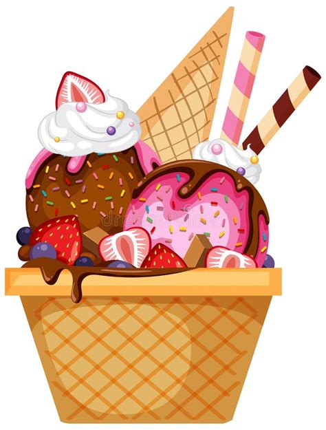 Ice Cream Wafer Bowl With Toppings Stock Vector Illustration Of Warm Eating