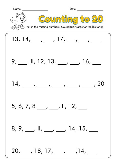 Numbers 1 100 Missing Numbers Counting To 20 Number Worksheets