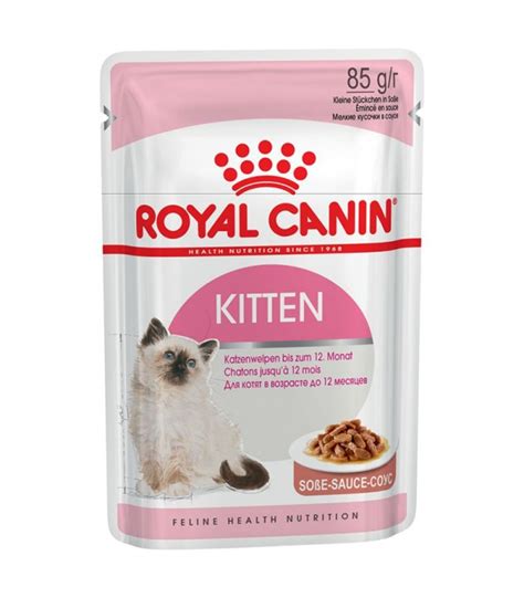 This premium wet cat food has chicken and liver as the first ingredients, followed by flaxseed for a healthy coat and carrots and cranberries for immune support. Royal Canin Feline Kitten Instinctive 85g Cat Wet Food ...