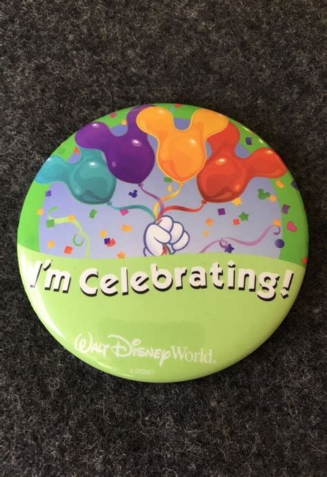 Disneyland Im Celebrating Pin Back Button 3 Mickey Mouse Balloons