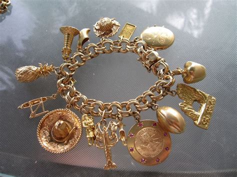 Vintage Chunky 14k Gold Charm Bracelet With 15 Charms 118 Grams 7 12