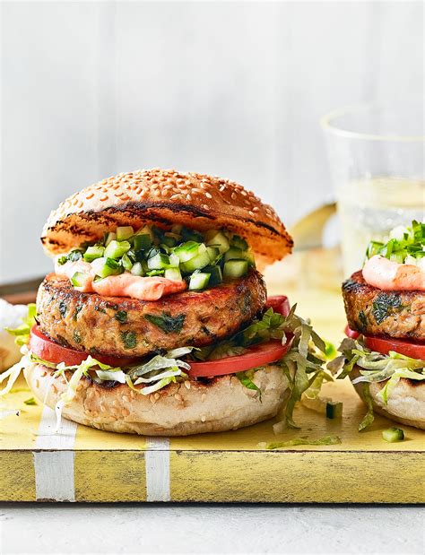 Tuna Burgers With Cucumber Salsa Recipe Sainsbury S Magazine
