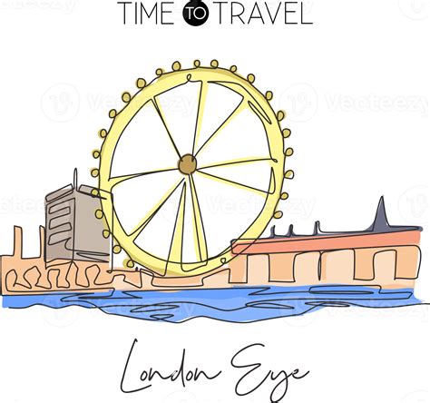 Free One Single Line Drawing London Ferris Wheel Landmark World Famous