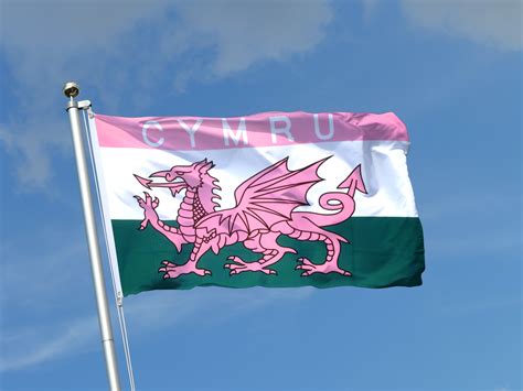 Les coutures du drapeau owain glyndwr pays de galles royal sont renforcées et les bords sont doubles. Drapeau Pays de Galles CYMRU rose - 90 x 150 cm