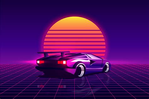 80s supercar synthwave vaporwave transportation illustrations ~ creative market