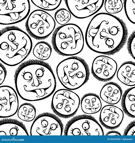 Funny Faces Seamless Background Black And White Stock Vector Image