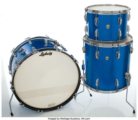 1966 Ludwig Keystone Blue Sparkle Drum Set Serial 419212 Lot
