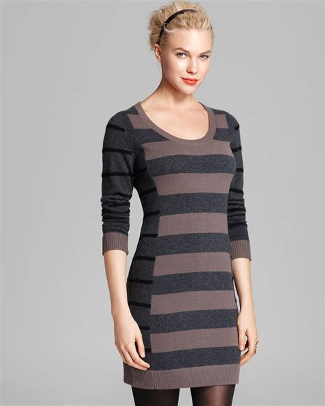 Aqua Cashmere Sweater Dress Multi Stripe Forward Seam Bloomingdales