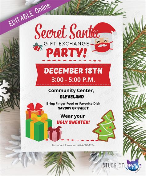 Secret Santa T Exchange Party Editable Flyer Christmas Secret Santa