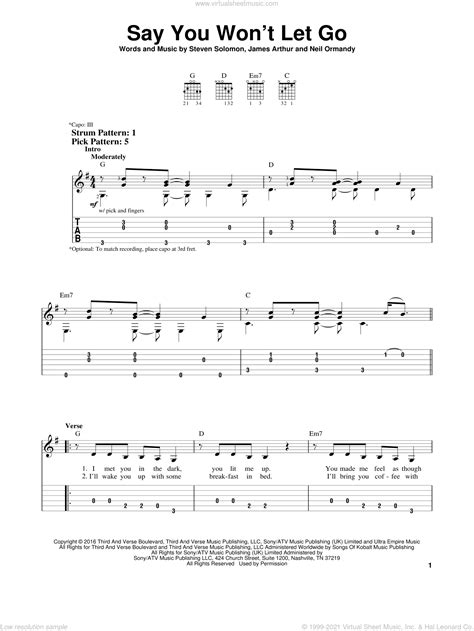 Arthur Say You Won T Let Go Sheet Music For Guitar Solo Easy Tablature