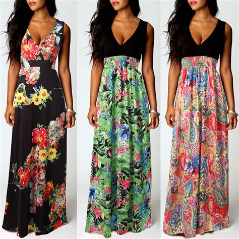 women boho maxi summer beach long cocktail party floral dress sleeveless s 5xl ebay