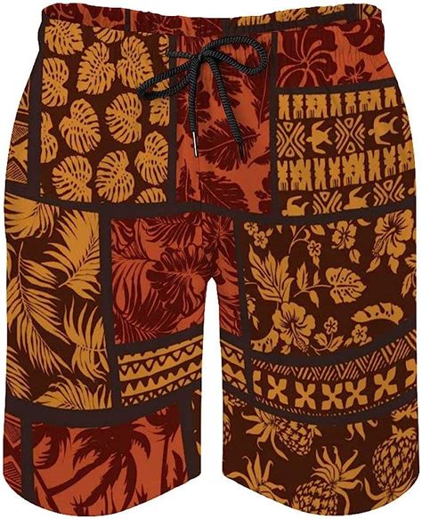 Men S Beach Shorts Hawaiian Elements Fabric Patchwork Quick Dry Swim